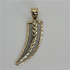 10K 2-TONE YELLOW AND WHITE GOLD FANG TOOTH FLORENTINE FINISH PENDANT 3.5G